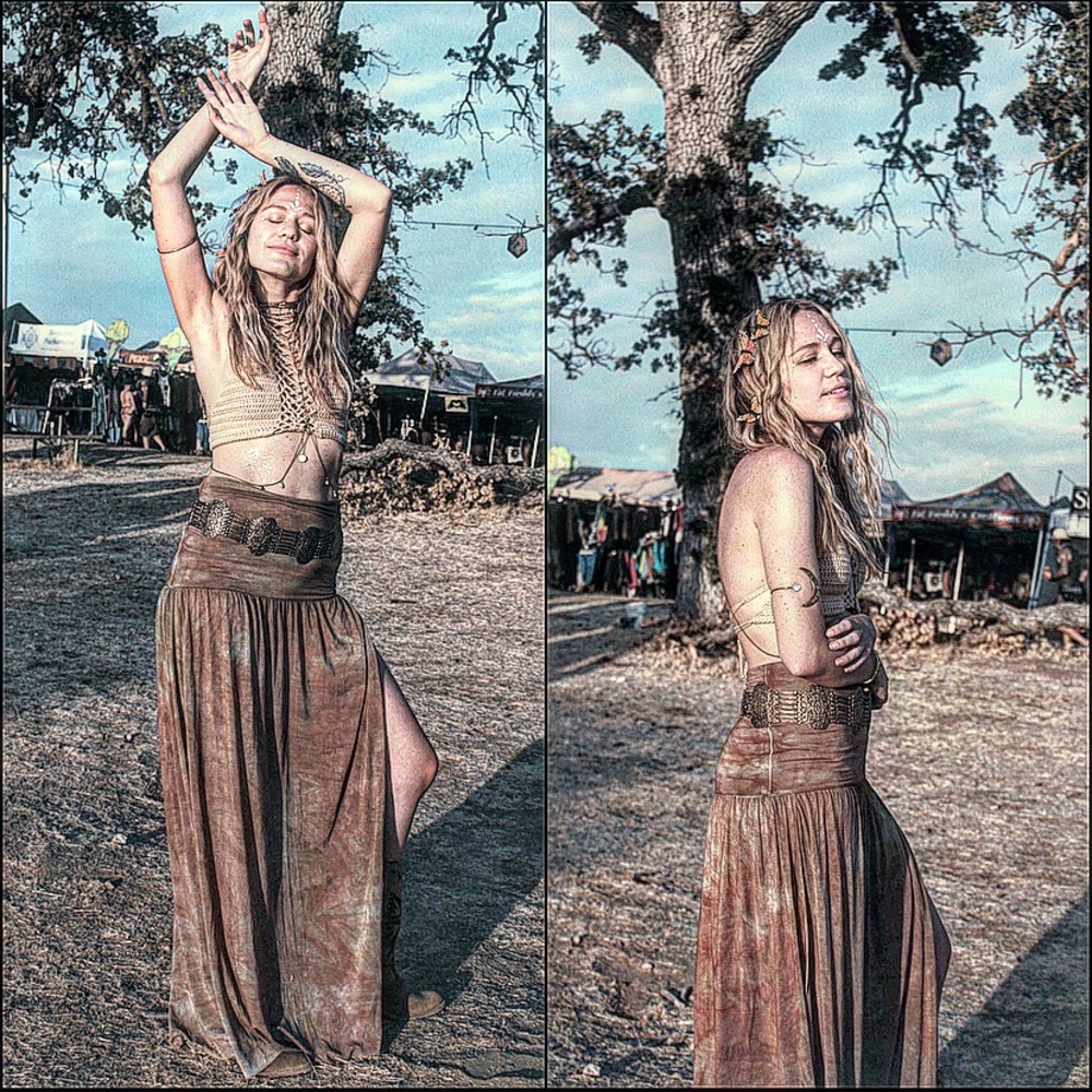 Side Slit Maxi Skirt Tie Dye - Festival Hippie Boho Tie Dyed Dress XS S M L XL - Picture 4 of 12